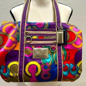 Colorful Satin Carry All Poppy Coach Bag Excellent Condition.